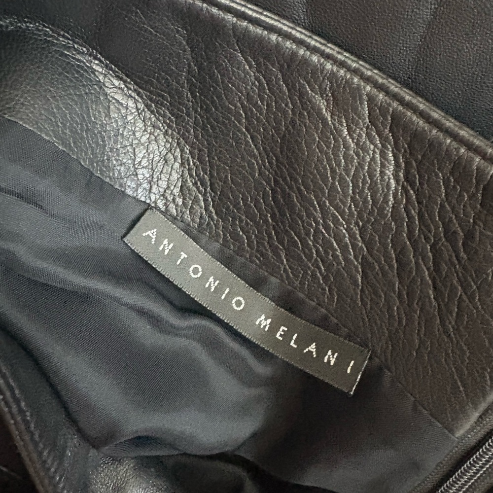 Antonio Melani Black Leather Skirt Flounce Bottom - Picture 4 of 5